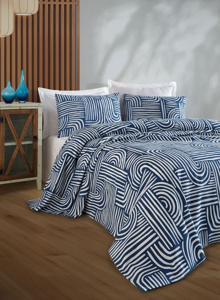 L'essentiel Maison Set prekrivača i jastučnica Line Art, 200 x 230 cm, Plava