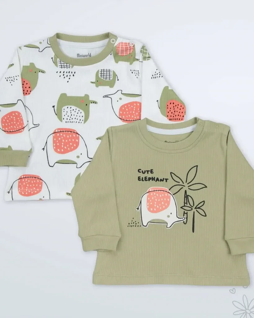 Miniworld Set majica za bebe Pistacio 1, 2 Komada, Šareni