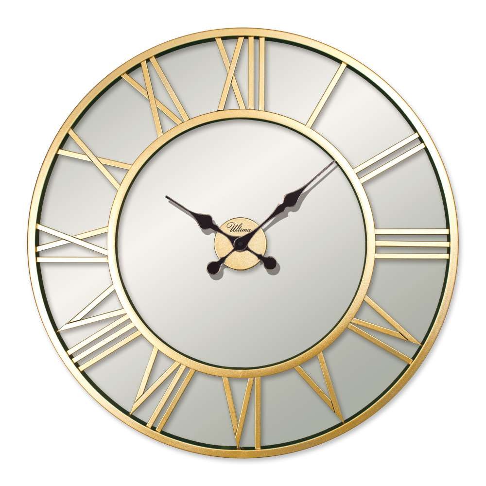 Wallity Zidni sat Retro Metalni Ogledalo s Rimskim Brojevima, 76x76 cm, Zlatna boja