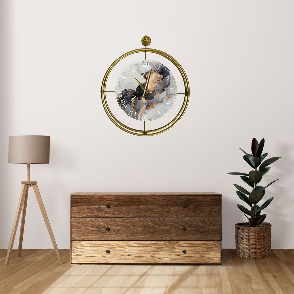 Zidni sat Wallity Mclock-00123, 58x65x7 cm, zlatna boja