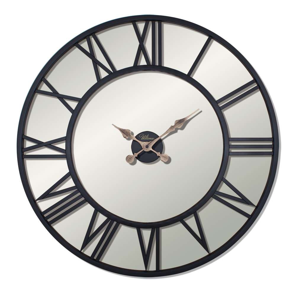 Wallity Zidni sat Retro Metalni Ogledalo s Rimskim Brojevima, 76x76 cm, Crni