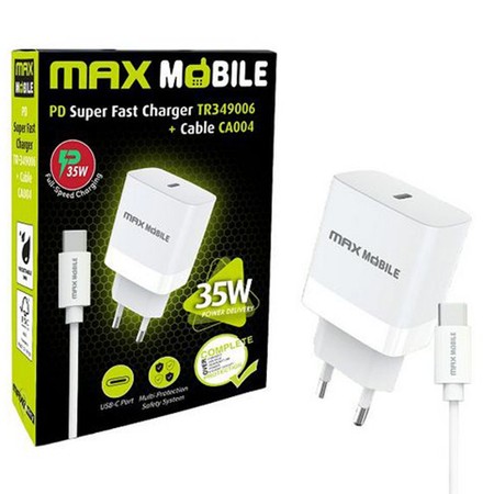 Maxmobile Punjač kućni TR349006 PD Super Fast Charge 2U1 TYPE-C + kabl 35W, Bijela