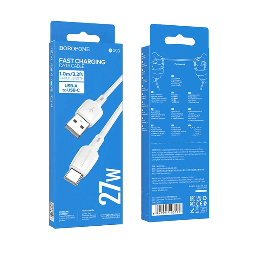 Borofone USB kabl BX93 Super power 27W charging data Type-C 1m, Bijeli