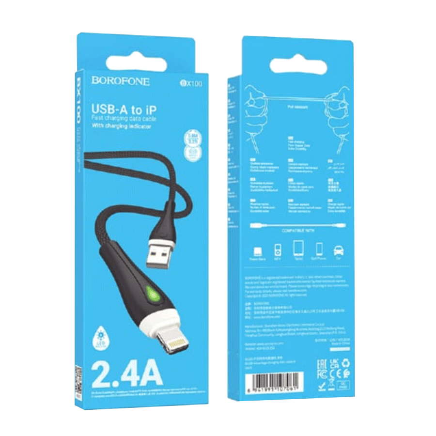 Borofone USB kabl BX100 Advantage charging data iPhone 1m, Crni