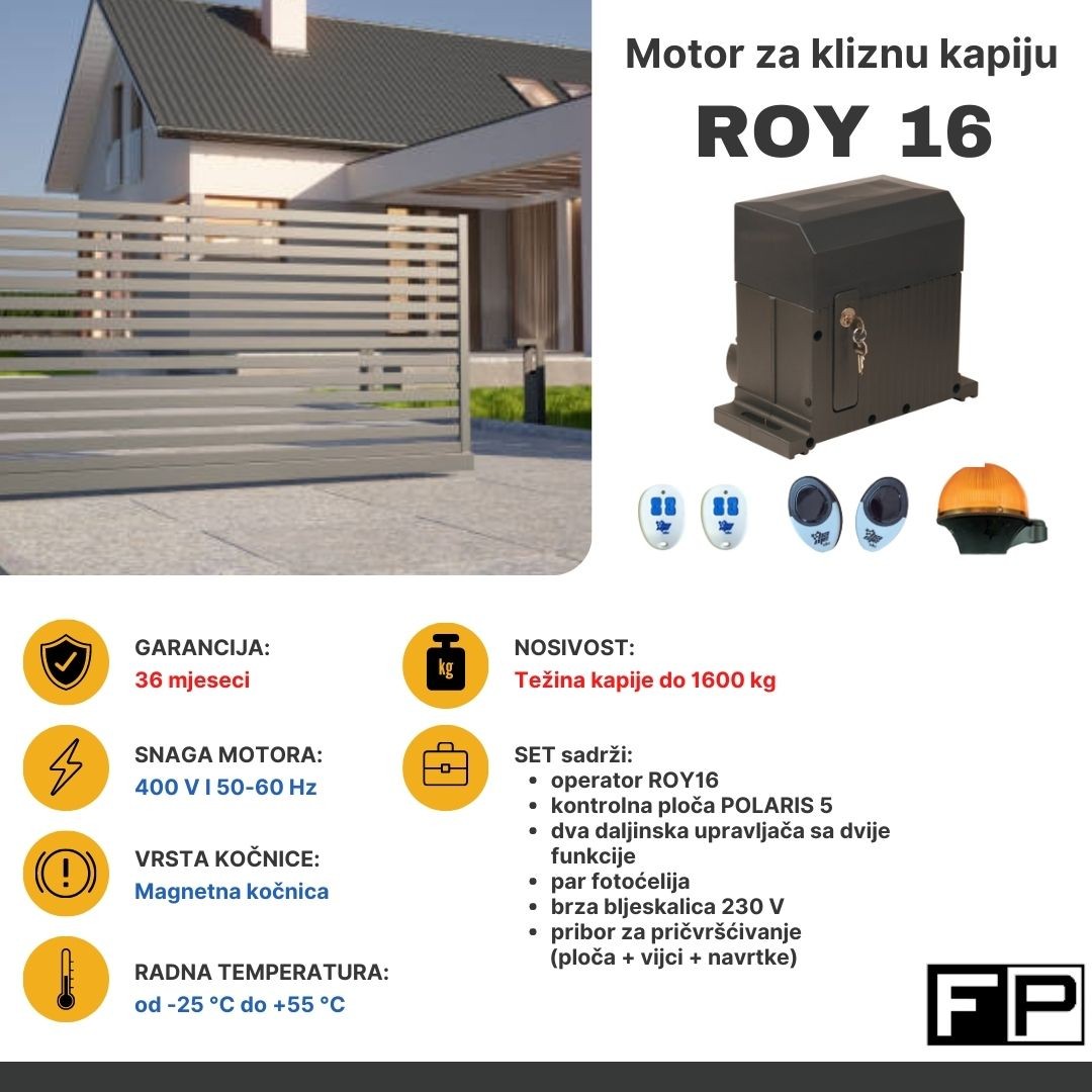 Motor za kliznu kapiju Roy 16, 1600 kg, Crni