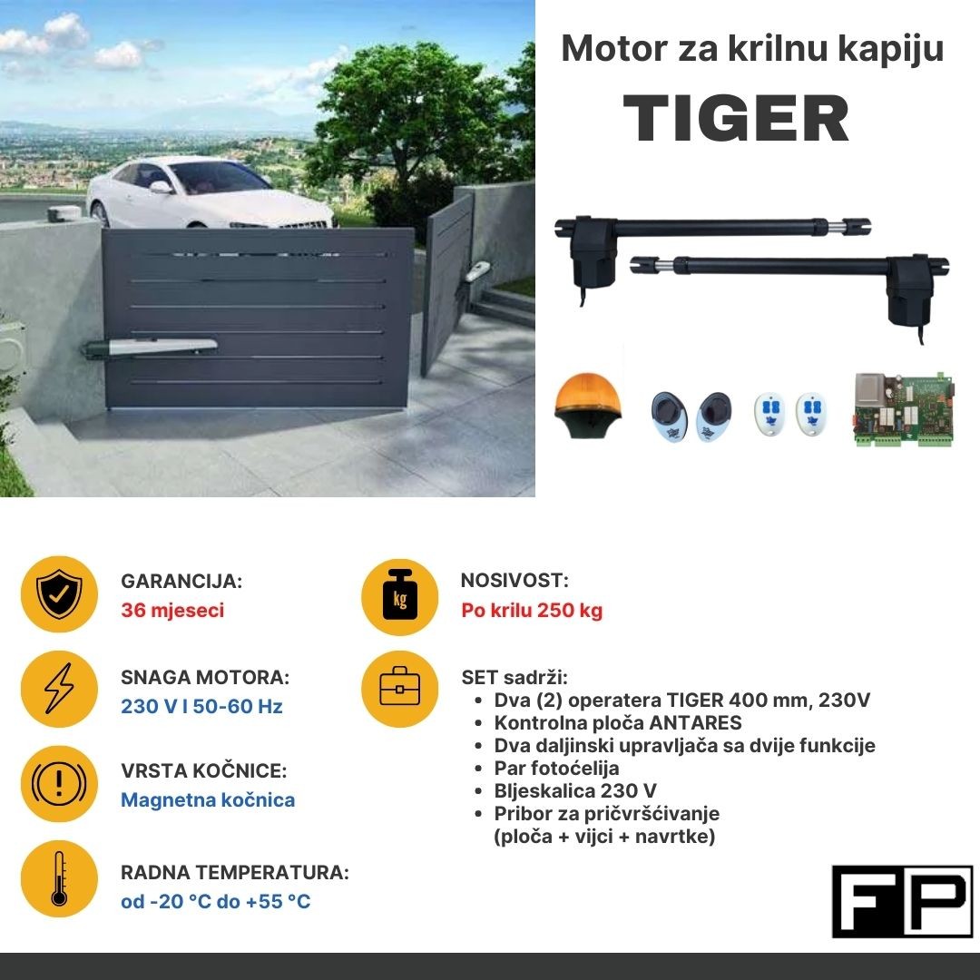 Motor za krilnu kapiju Tiger - Antares, 2 x 3,5 met, KIT, Crni