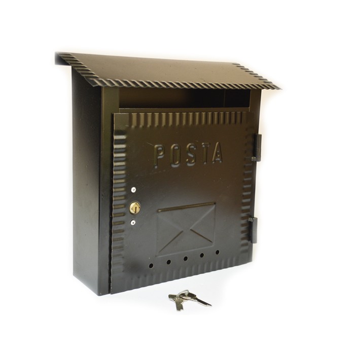 Poštanski sandučić kovani tip 641, 230 x 270 x 70 mm, crni sa bravicom, Smeđa boja