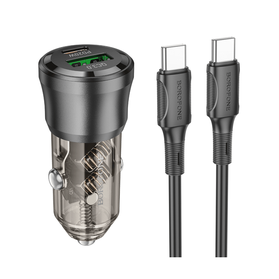 Borofone Auto Punjač sa kablom 1m Type-C to Type-C Borofone BZ25 Journey PD38W USB + Type-C, Crni