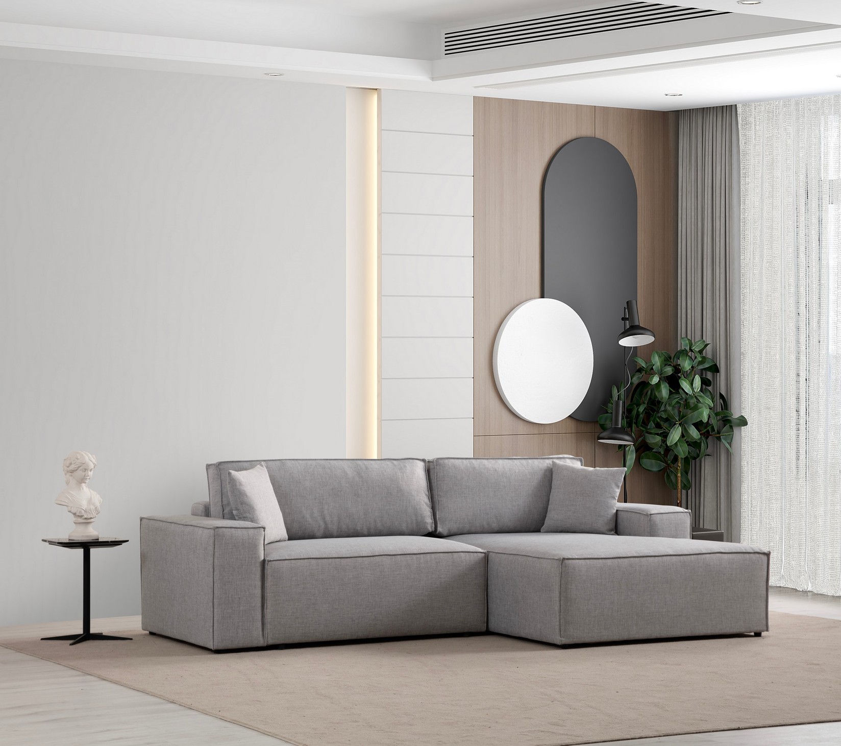 Atelier del Sofa Kutna sofa Pirlo 145x43x206cm Svijetlo siva