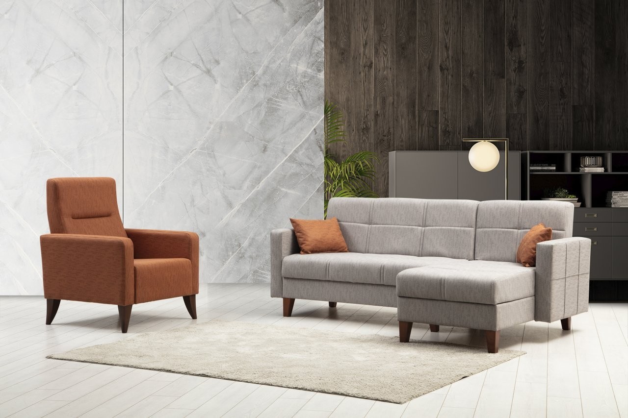 Atelier del Sofa Set Kutna garnitura i fotelja Polya L Svijetlo siva