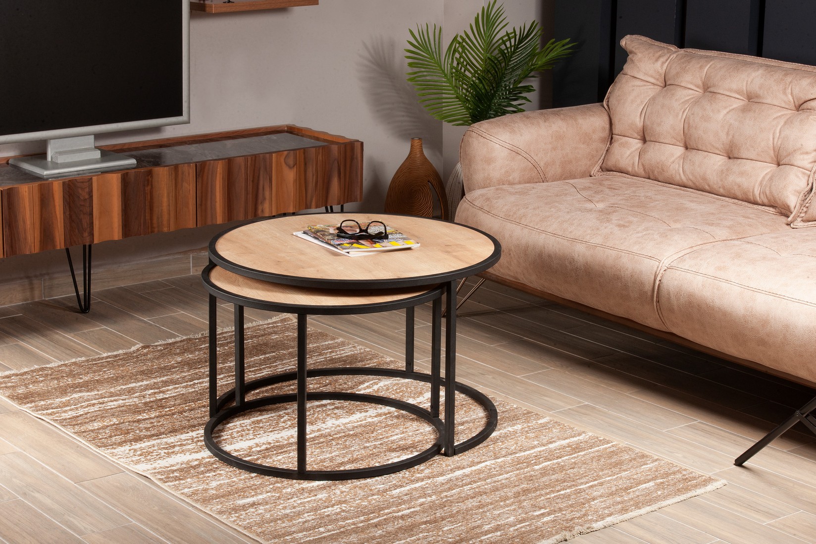 Hanah Home Set klub stolova, 2 dijela Tambur Hrast-Crna