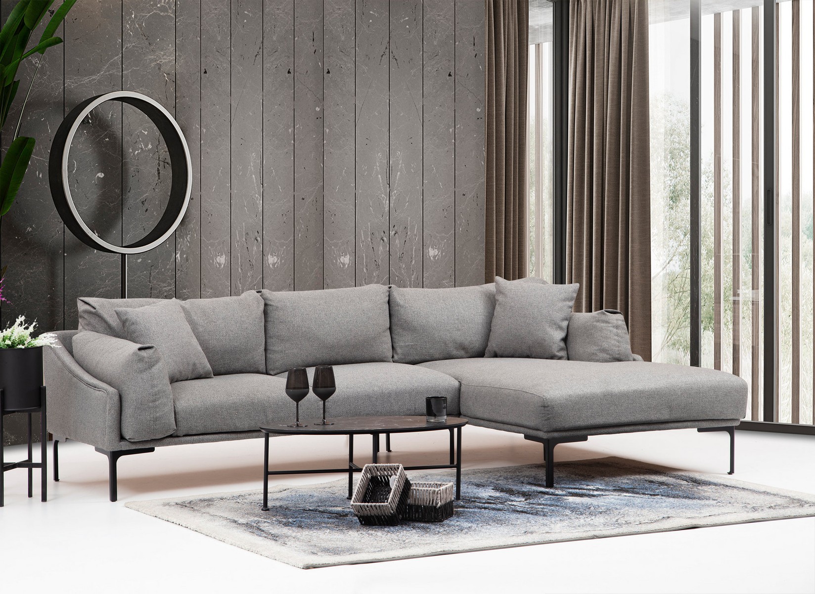 Atelier del Sofa Kutna garnitura Leo 90x65x255cm Siva
