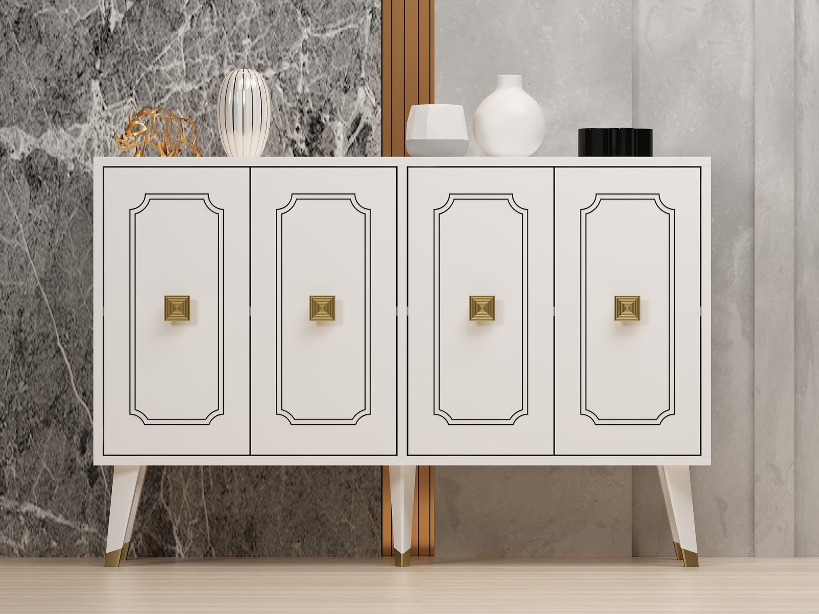 Hanah Home Komoda Roland 120x80x30cm Bijelo-zlatna