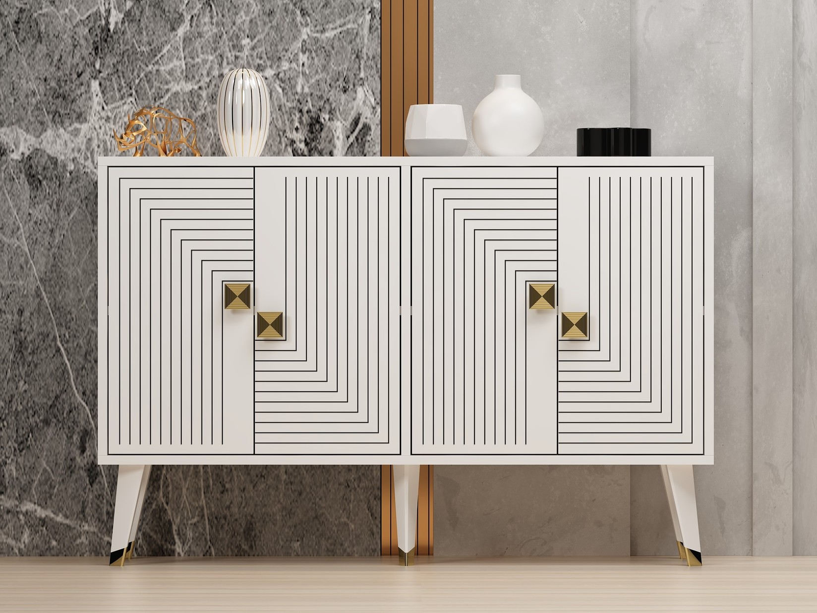 Hanah Home Komoda Ahart 120x80x30cm Bijelo-zlatna