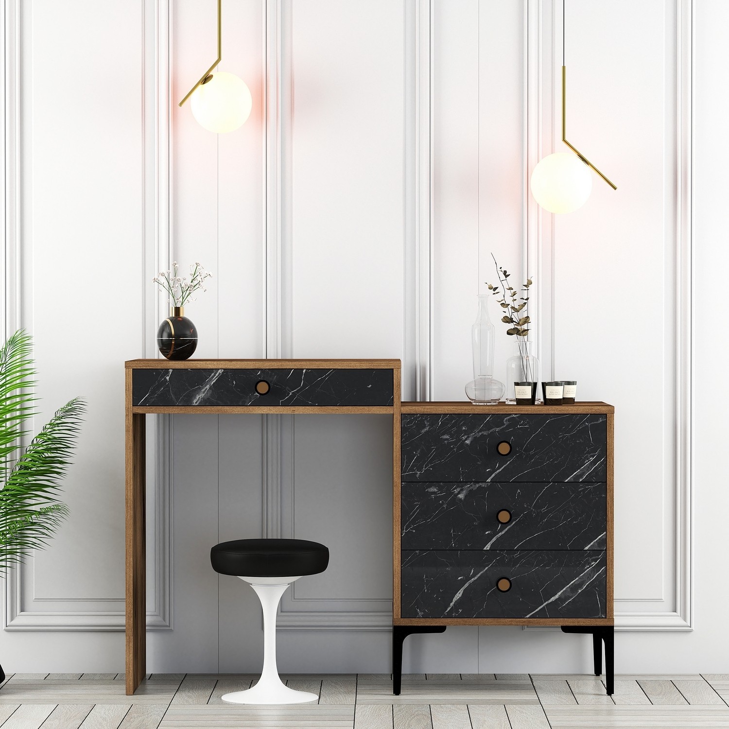 Hanah Home Stol za šminkanje 124x84.7x40cm Orah