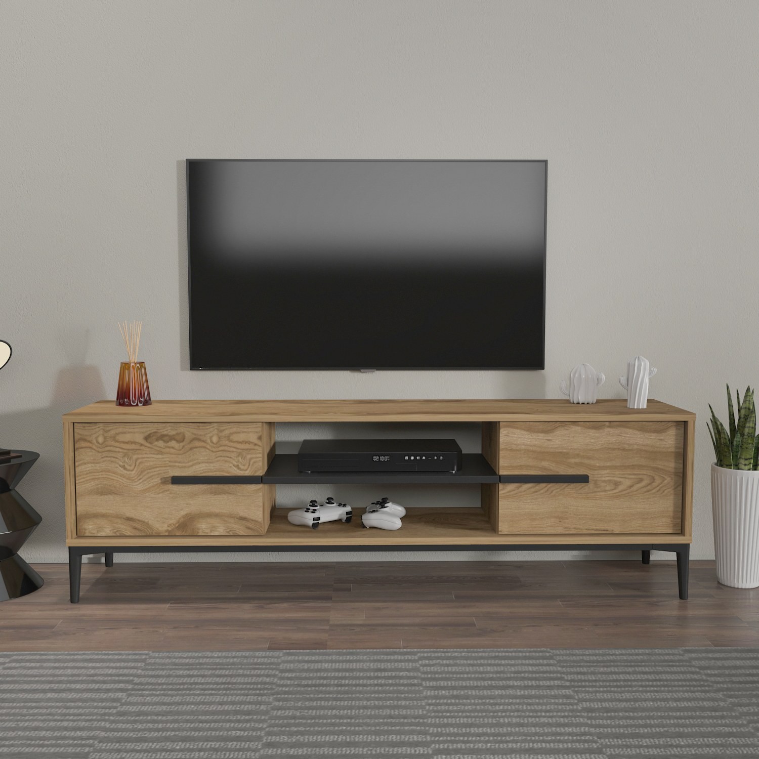 Hanah home TV komoda Eslem hrast-crna