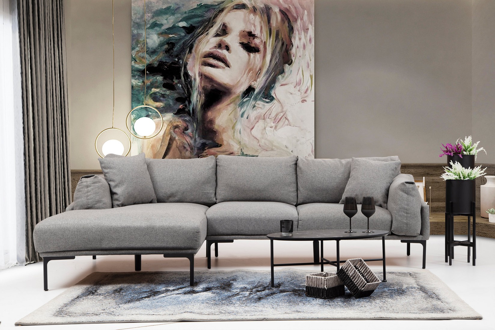 Atelier del Sofa Kutna garnitura Leo 90x65x255cm Siva