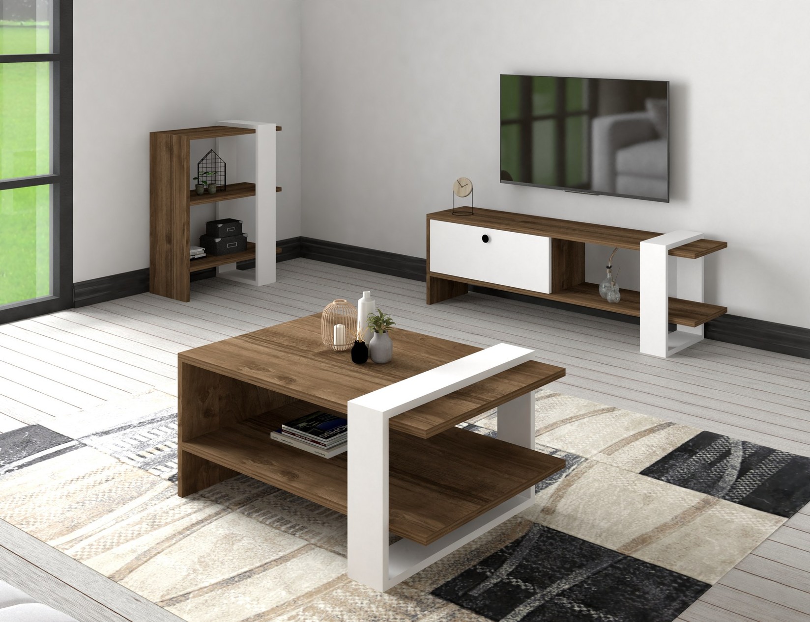 Hanah Home Set TV komoda i klub stolić, orah