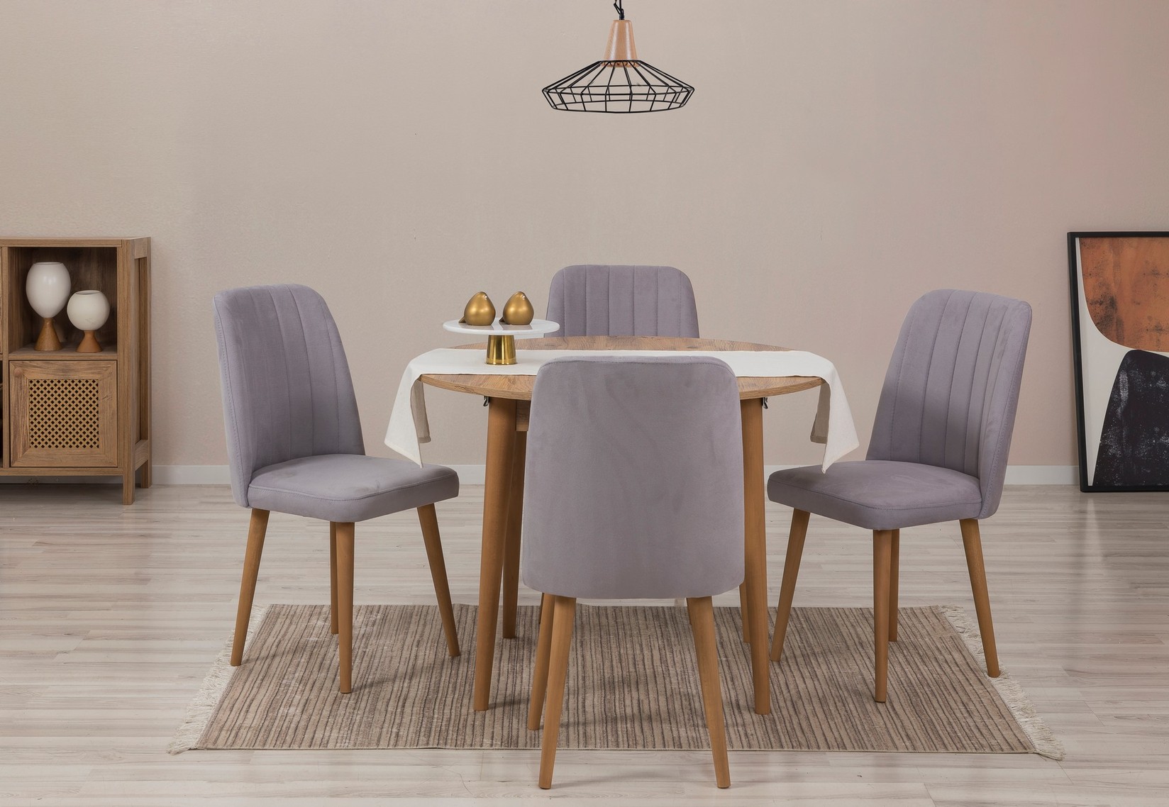 Hanah Home Set trpezarijski sto, 2 trpezarijske stolice i 2 klupe Vina 0701 Bež-Siva