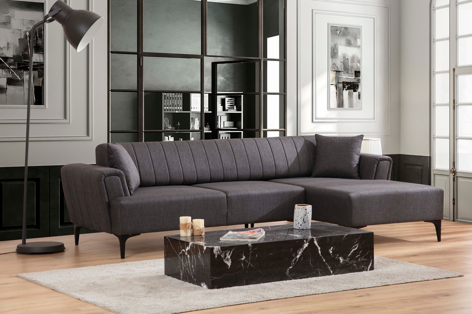 Atelier del Sofa Kutna sofa Hamlet 95x77x270cm Tamno siva