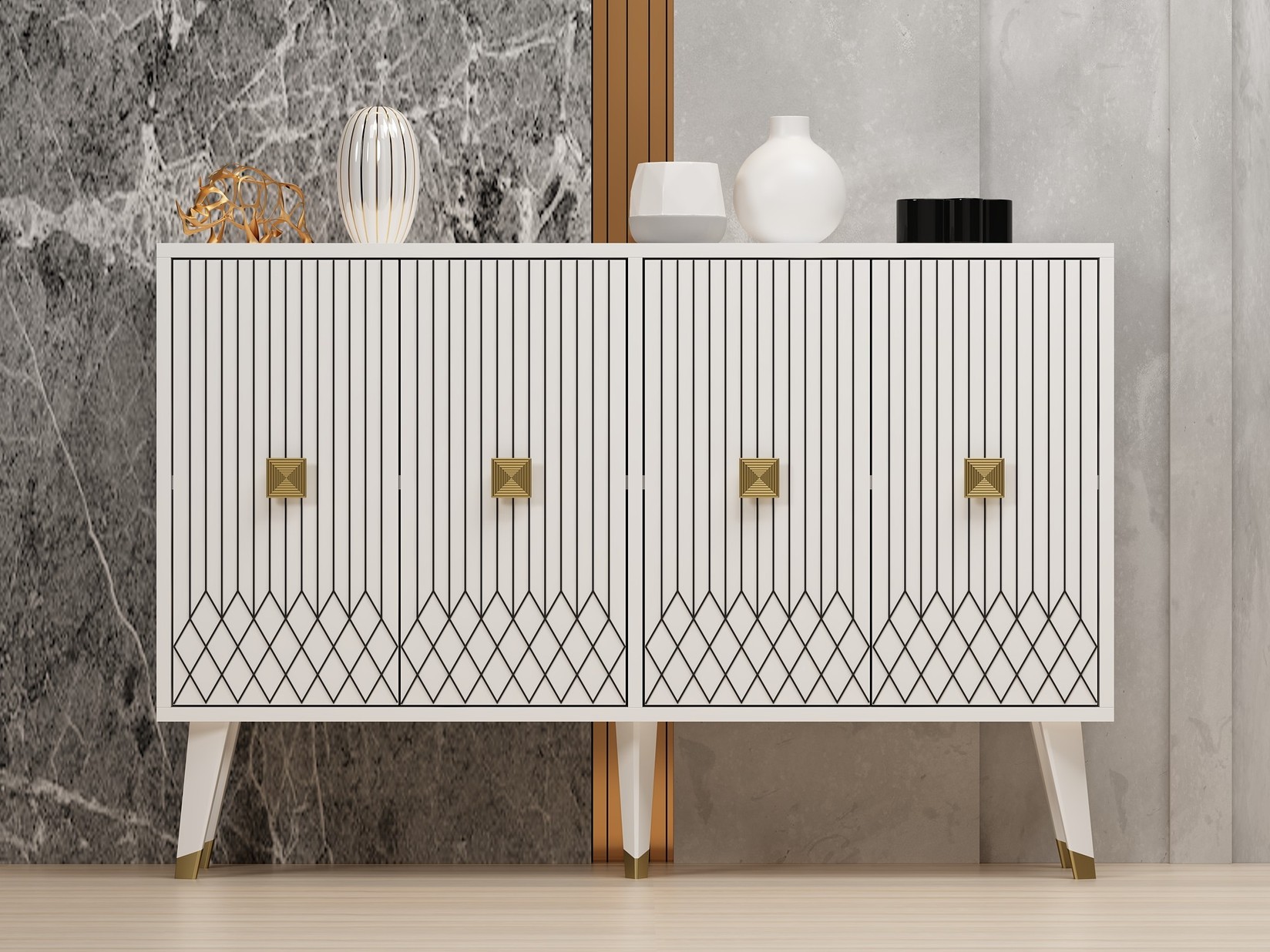 Hanah Home Komoda Carbin 120x80x30cm Bijelo-zlatna