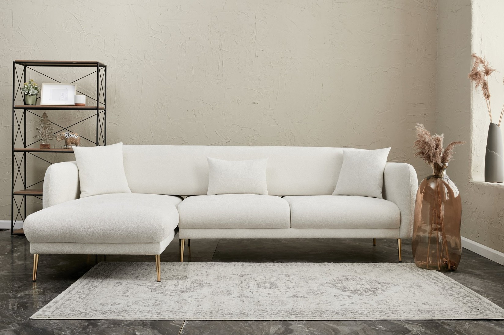 Atelier del Sofa Kutna sofa Simena 266x80x95cm Krem-zlatna