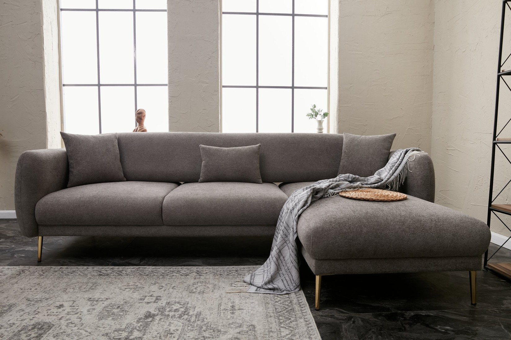 Atelier del Sofa Kutna sofa Simena 266x80x95cm Sivo-zlatna