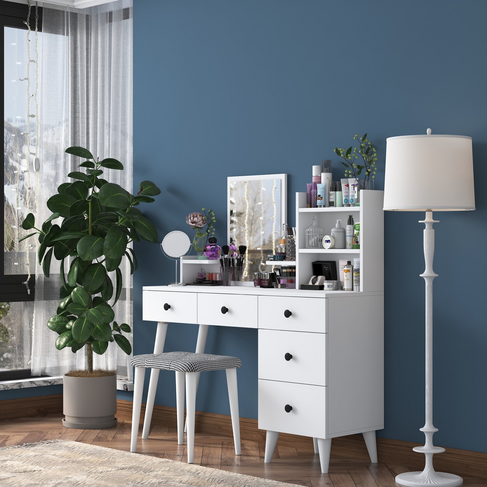 Hanah Home Stol za šminkanje 122x93.8x40cm Bijeli