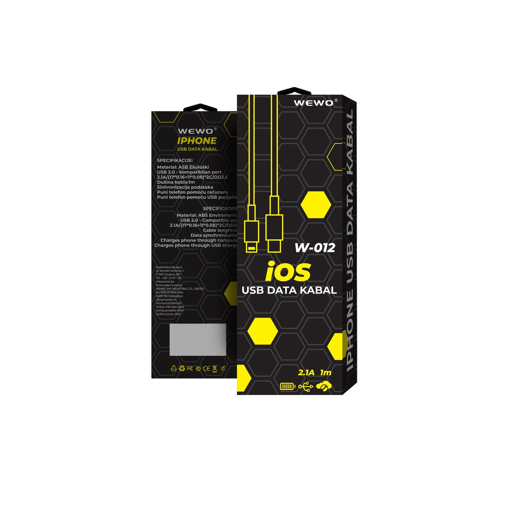 USB Data Kabal iPhone 1m 2.1A Wewo