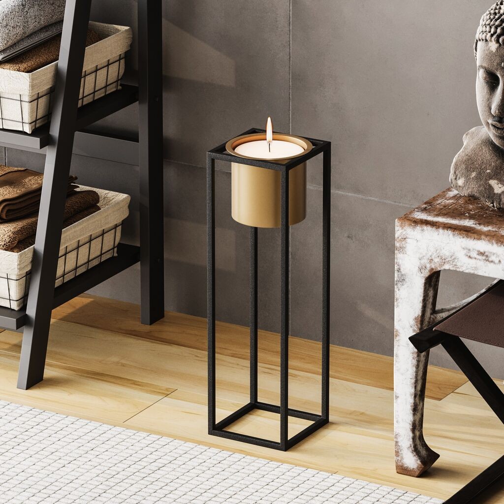 Aberto Design Dekorativna saksija GED-023-A, 15x50 cm, O 12 cm,, Crna i zlatna