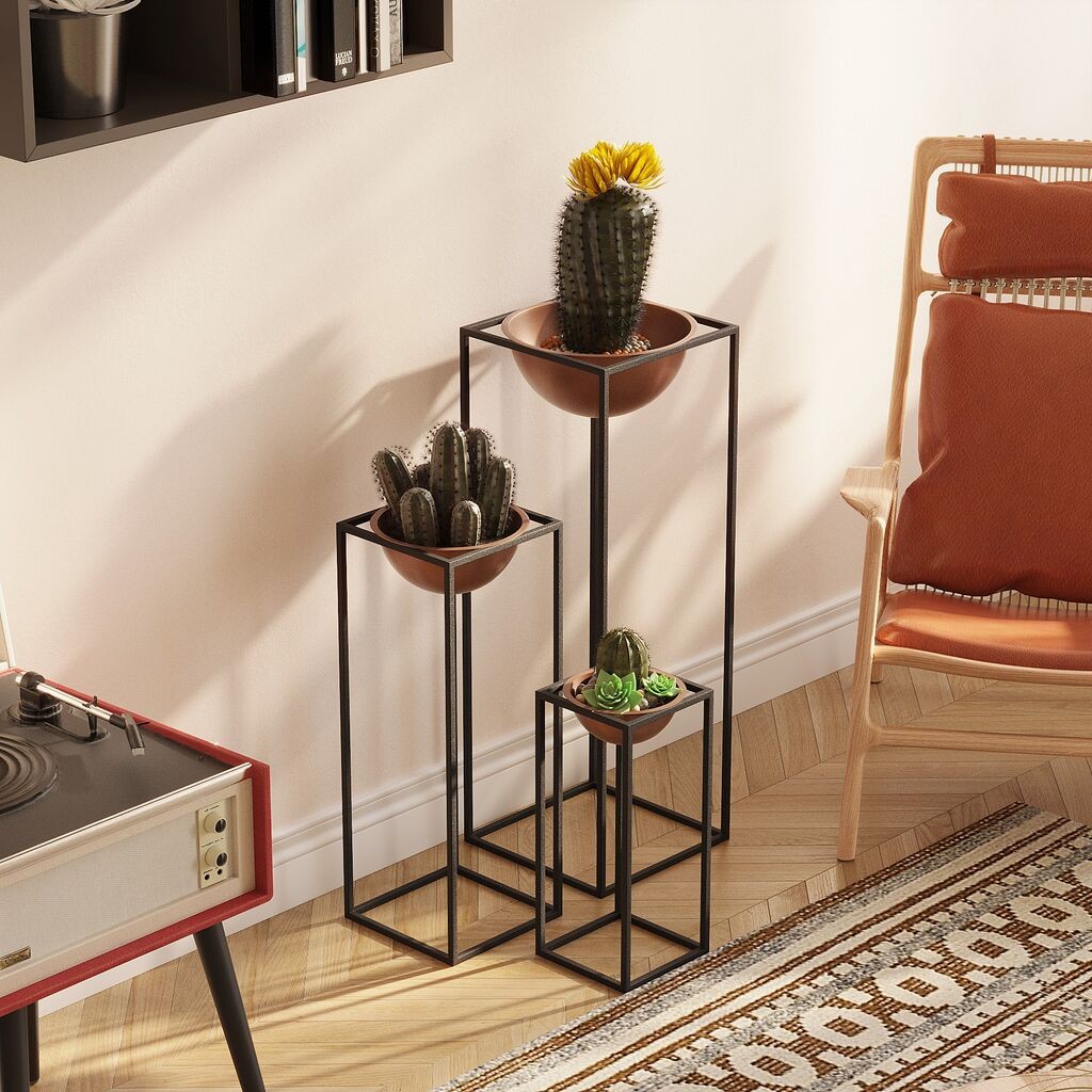 Aberto Design Set ukrasnih saksija GED-019-B, 28x80cm, 17x40cm, 22x60cm, Crna-terakota