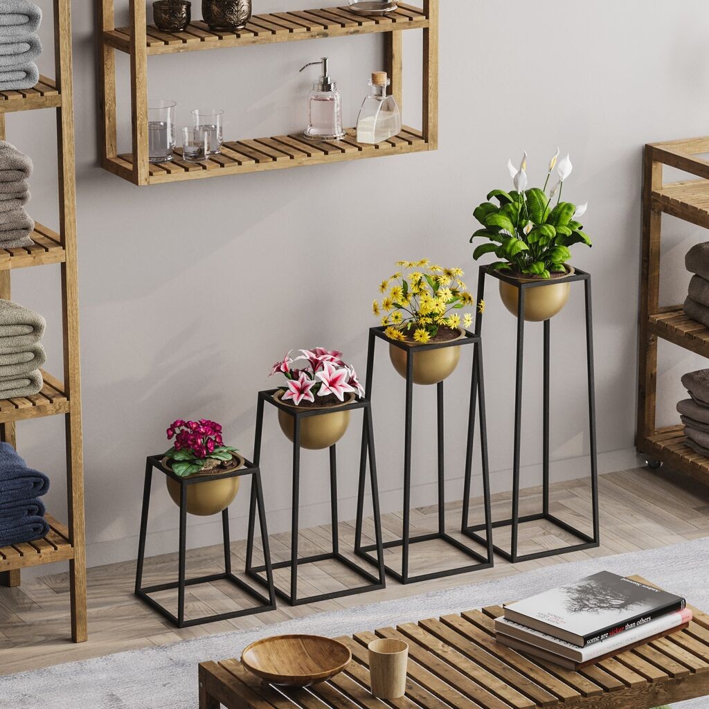 Aberto Design Set ukrasnih saksija GED-018-A, 17x30 cm, Crna i zlatna