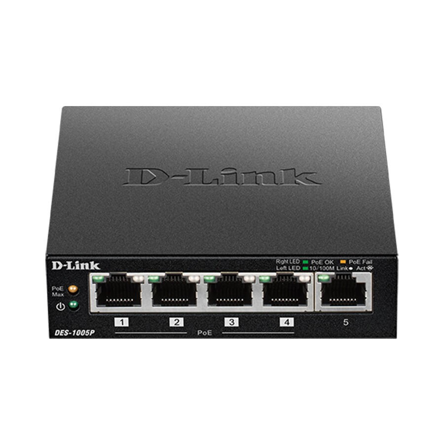 D-Link Switch DES-1005P/E, 5 portova, 10/100, POE, Crni