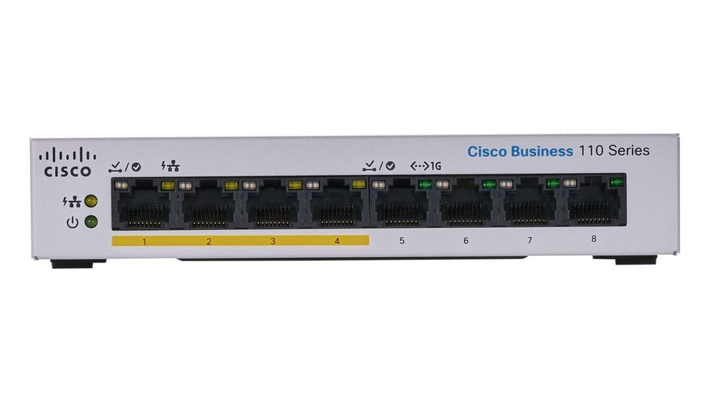 Cisco Neupravljivi switch CBS110, 8 GE portova, Eksterno napajanje, Sivi
