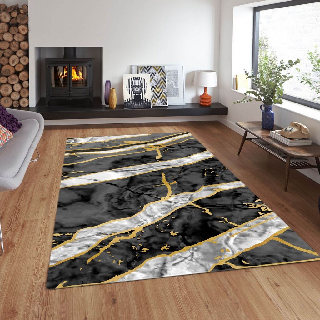 Conceptum Hypnose tepih Cg42, pravougaoni, 80 x 140 cm, sivo-zlatna boja