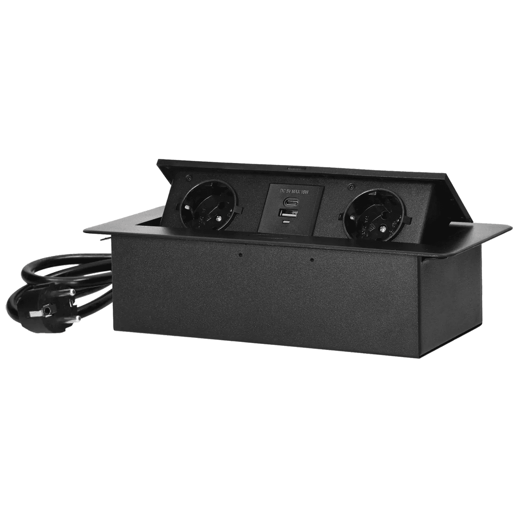 Orno Produžni kabel sa 2 x Schuko utičnice + 2 x USB, ugradbena, OR-GM-9035(GS)/B