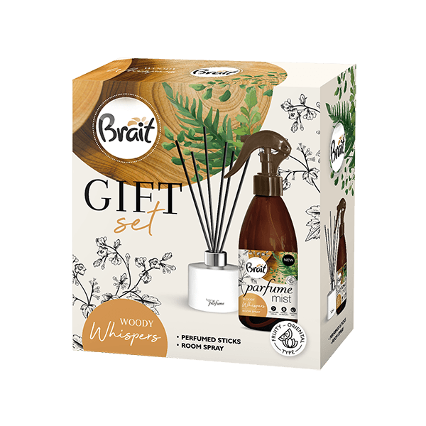 Brait Poklon set Woody Whispers, Mirisni štapići 100 ml + Mirisni sprej, 325ml