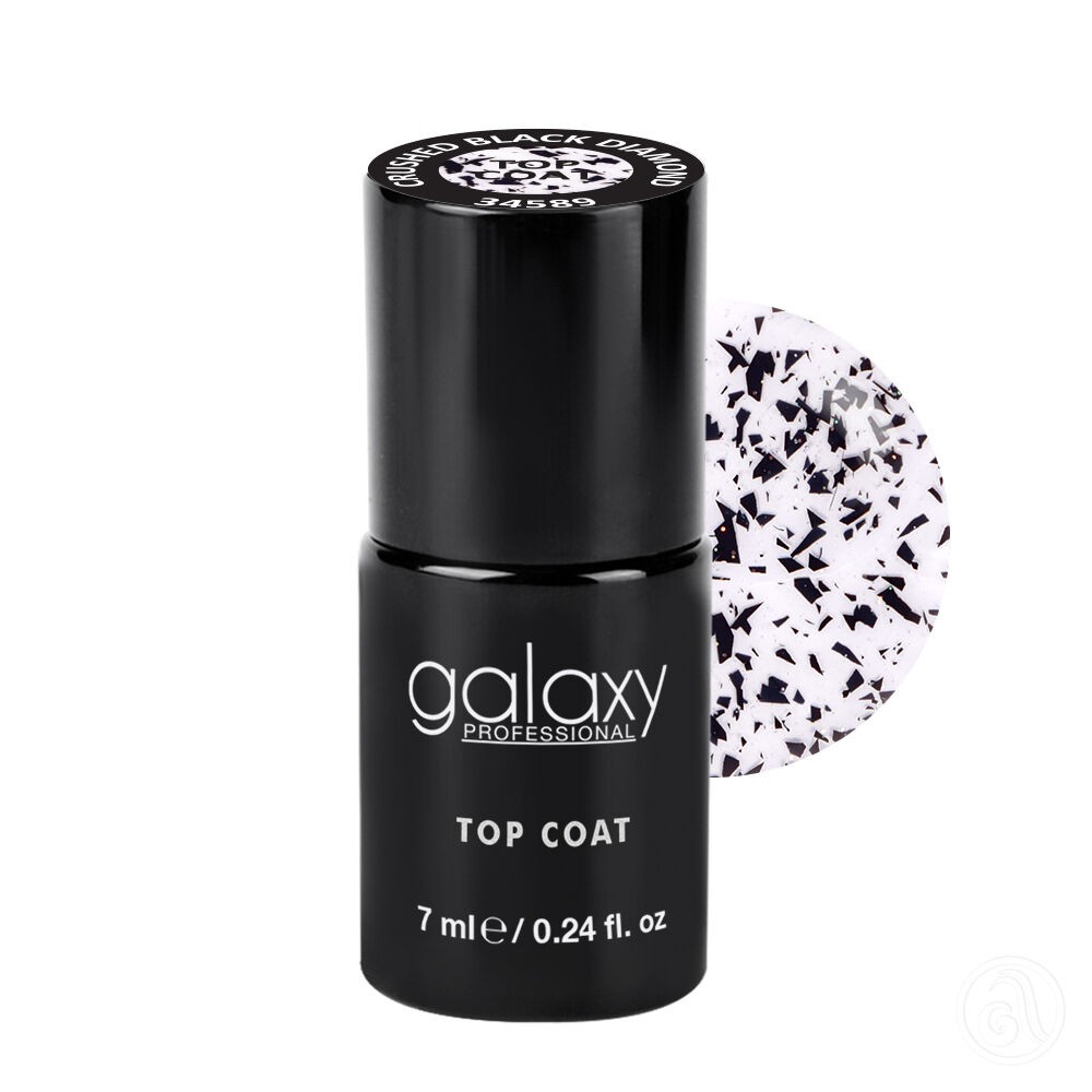 Galaxy UV/LED No Cleanse Top Coat, 7ml ,Crushed Black Diamond