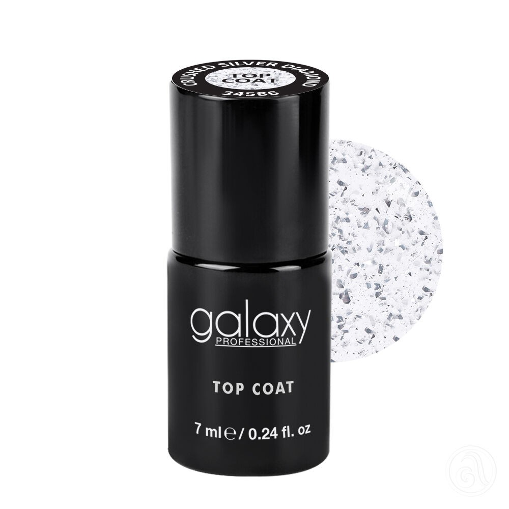 Galaxy UV/LED No Cleanse Top Coat, 7ml, Crushed Silver Diamond