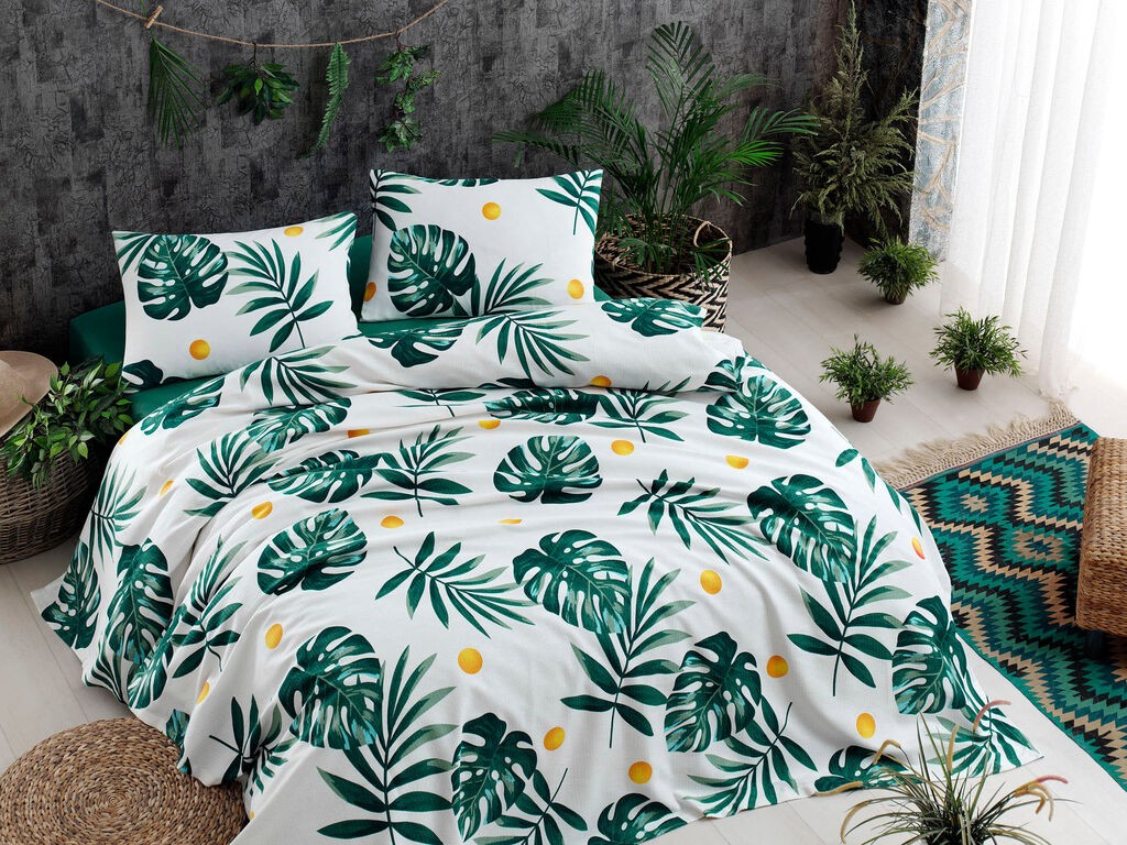 L'essentiel Maison Set Prekrivač za dupli krevet Monstera, 200x235cm, Zeleni