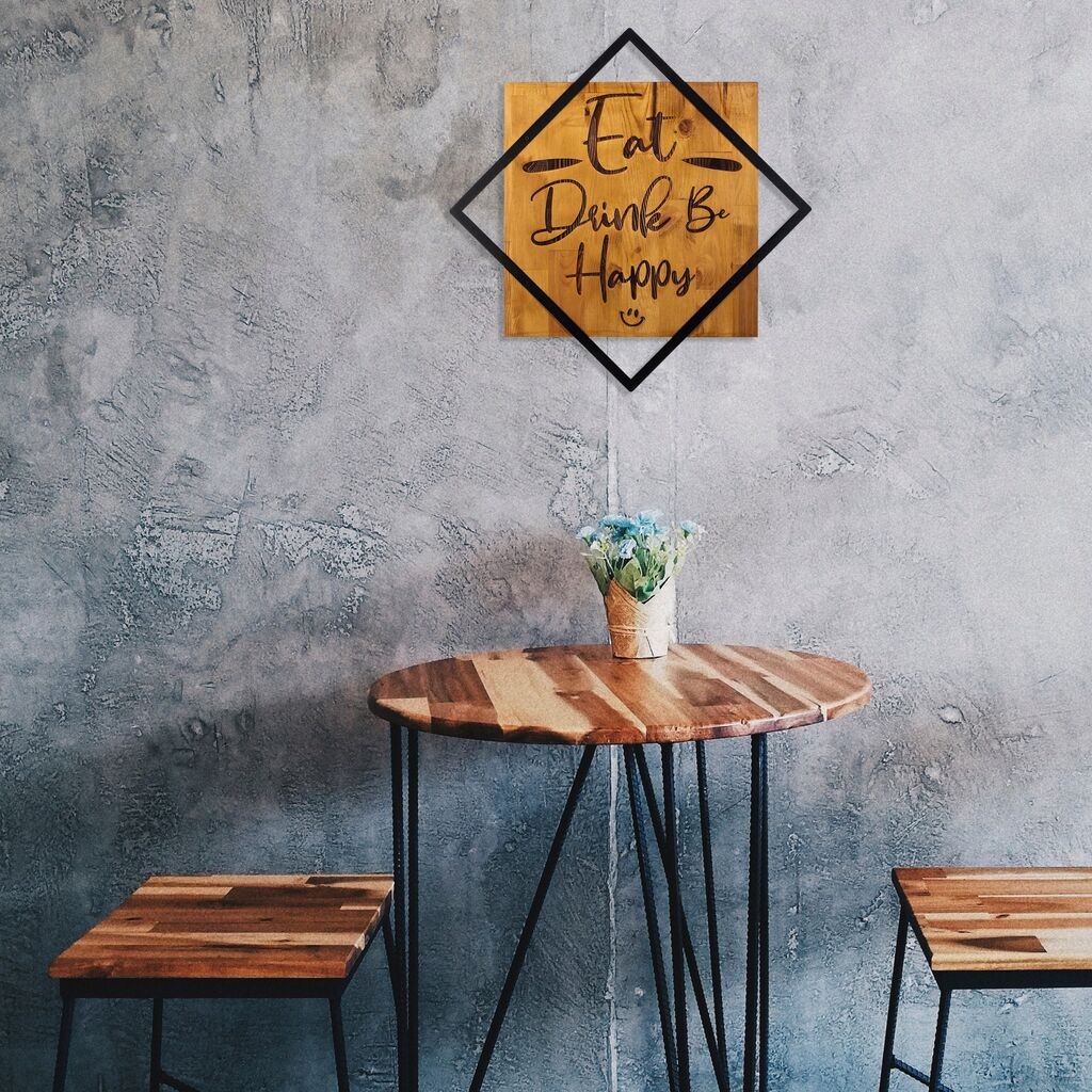 Wallity Zidna dekoracija Jedi, pij, budi sretan, 54x54 cm, smeđa boja