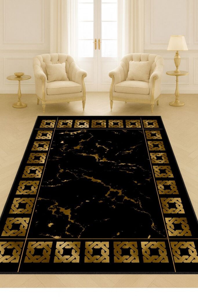 Conceptum Hypnose tepih HM-CRP25-33, pravougaoni, 80 x 140 cm, crno-zlatna boja