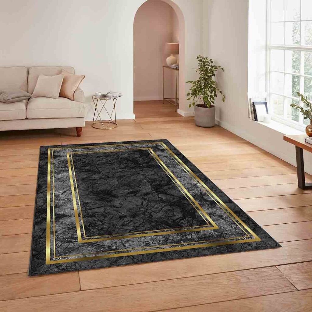 Conceptum Hypnose Tepih HM-CRP25-38, Pravougaoni, 100 x 140 cm, Crno-zlatne boje