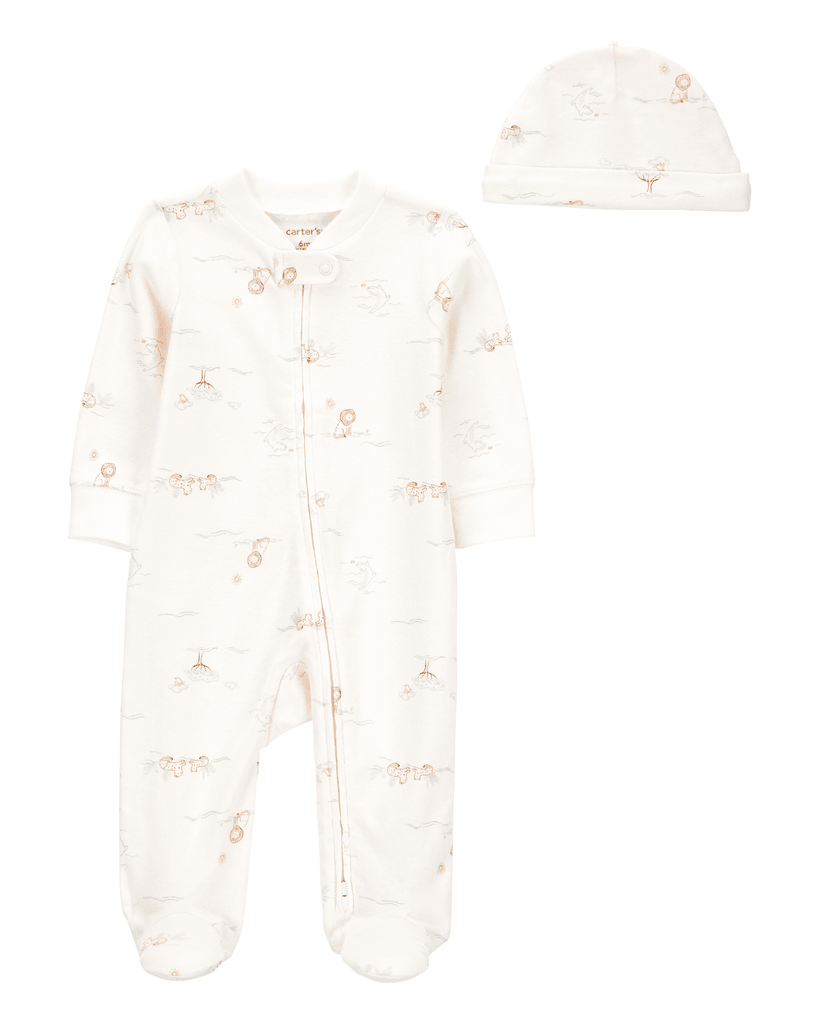 Carters Komplet za bebe, zeka i kapa, Krem