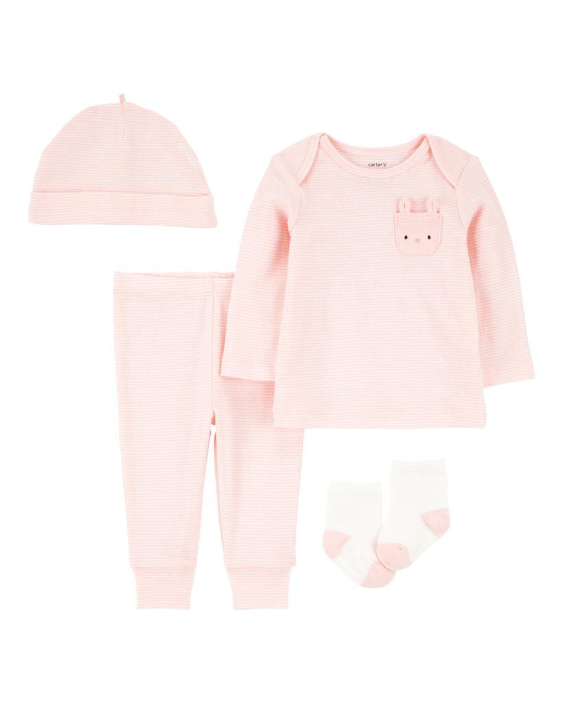 Carters Komplet za bebe, Majica, Donji deo, Kapa i Čarape, 1S938210, Rozi