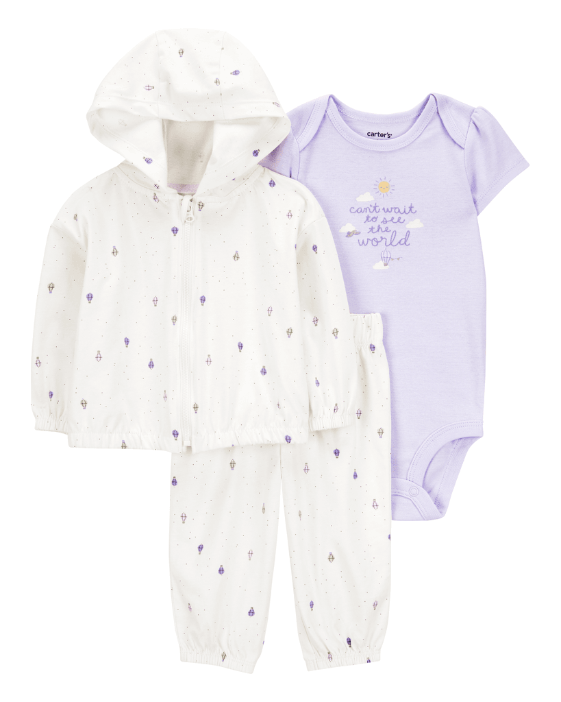 Carters Komplet za bebe, Duks jakna, Bodi i Donji deo, 1S940210, Bijelo-Ljubičasti