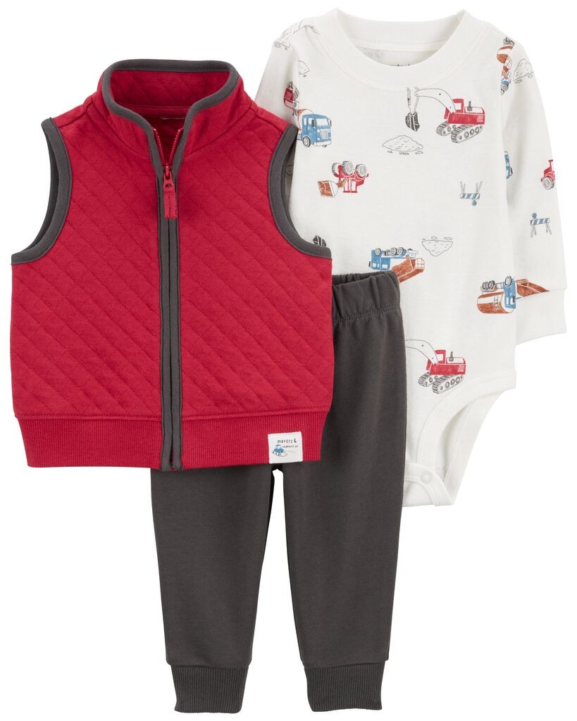 Carters Komplet za bebe, Prsluk, Bodi i Donji dio, 1R982610, Crveni
