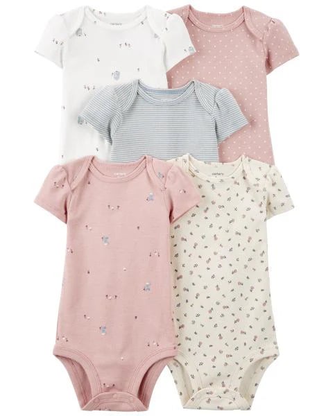 Carters Set bodija kratkih rukava za bebe, 5 komada, Pastelnih boja