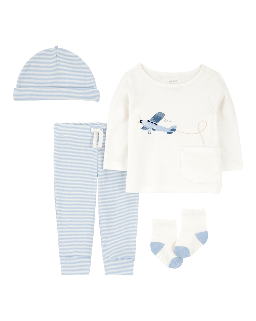 Carters Komplet za bebe, Majica, Donji deo, Kapa i Čarape, 1S940810, Plavo-Bijeli