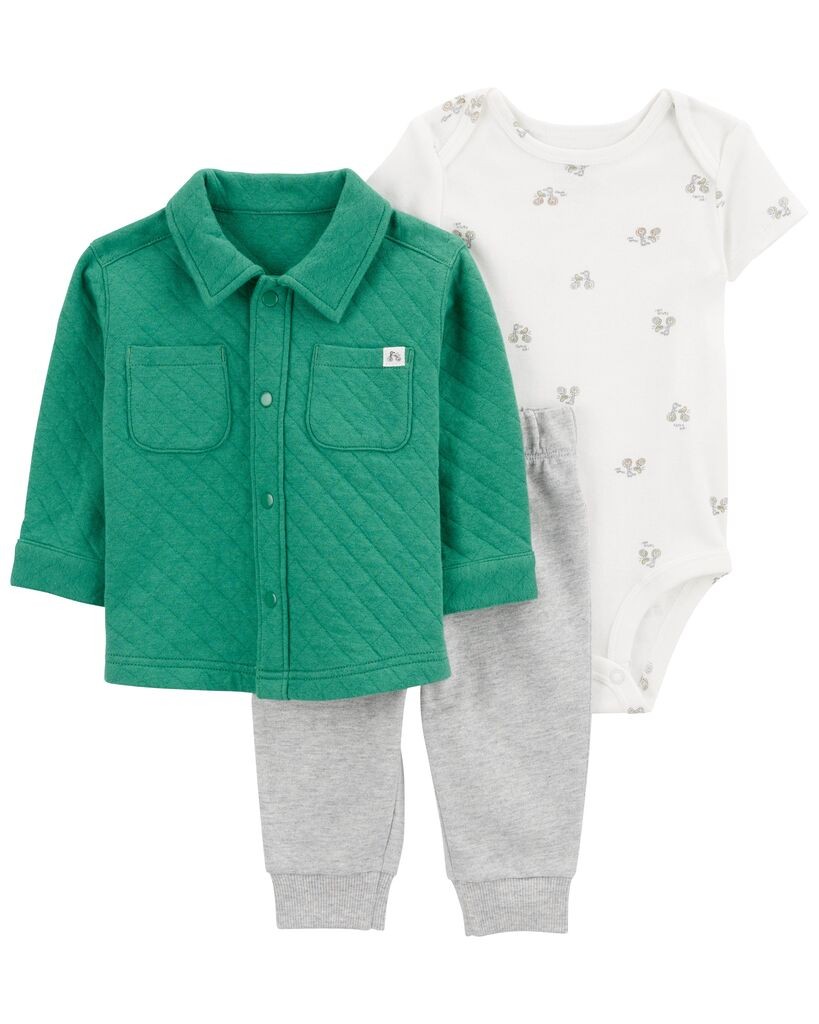 Carters Komplet za bebe Duks jakna, bodi i donji dio, 1R983510, Zeleno-sivi